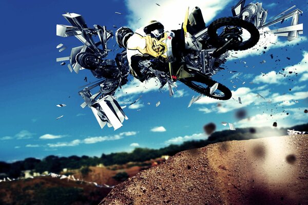 Title rider jumping on a motorcycle . abstractions