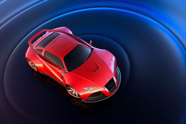 Red sports car on a blue background