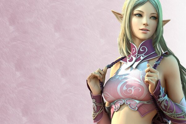 Beautiful elf girl on pink background