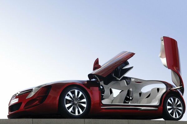 Red Citroen with interesting doors