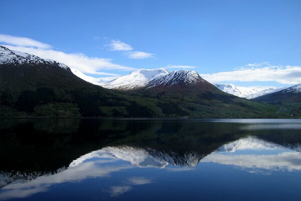 Crystal clear lake in which mountains are displayed