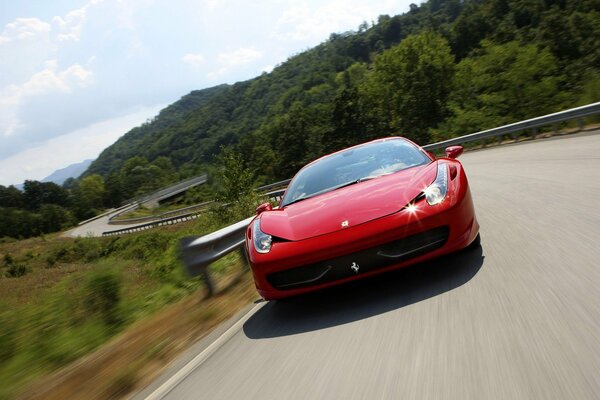 Red Ferrari on the move