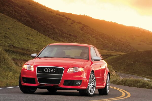 Beautiful red audi on the road