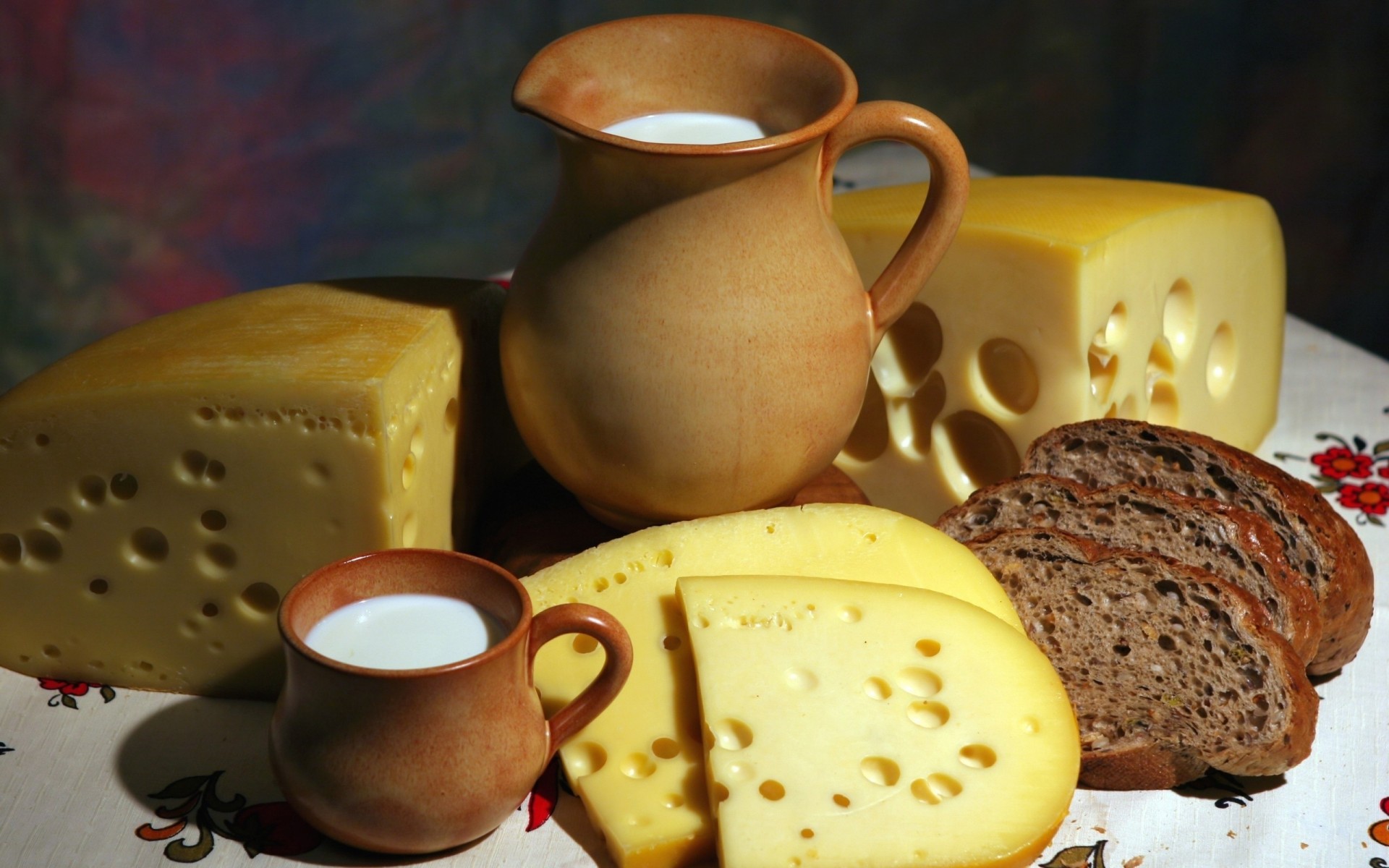 cutting bread cheese milk