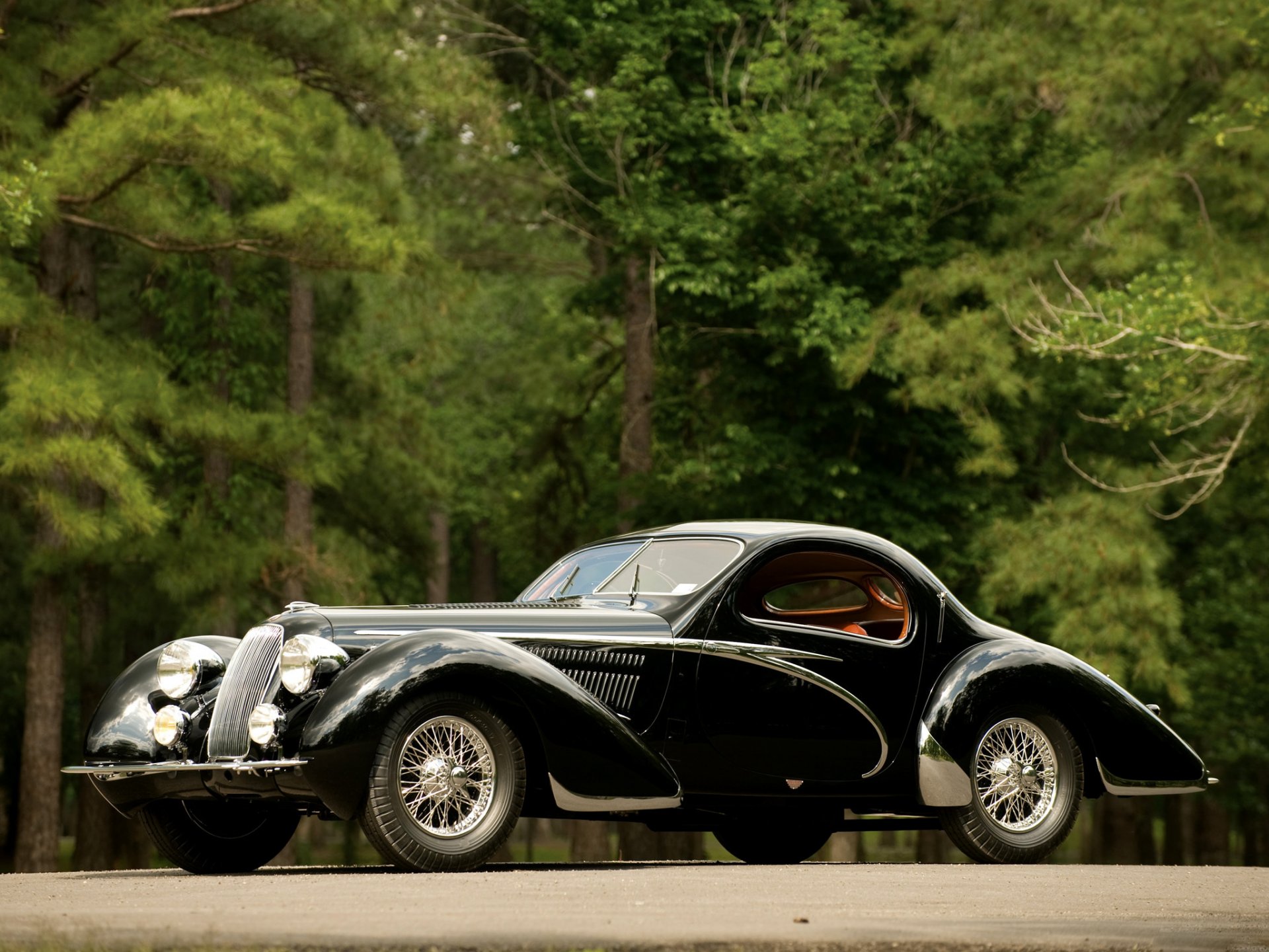 auto retro straße wald