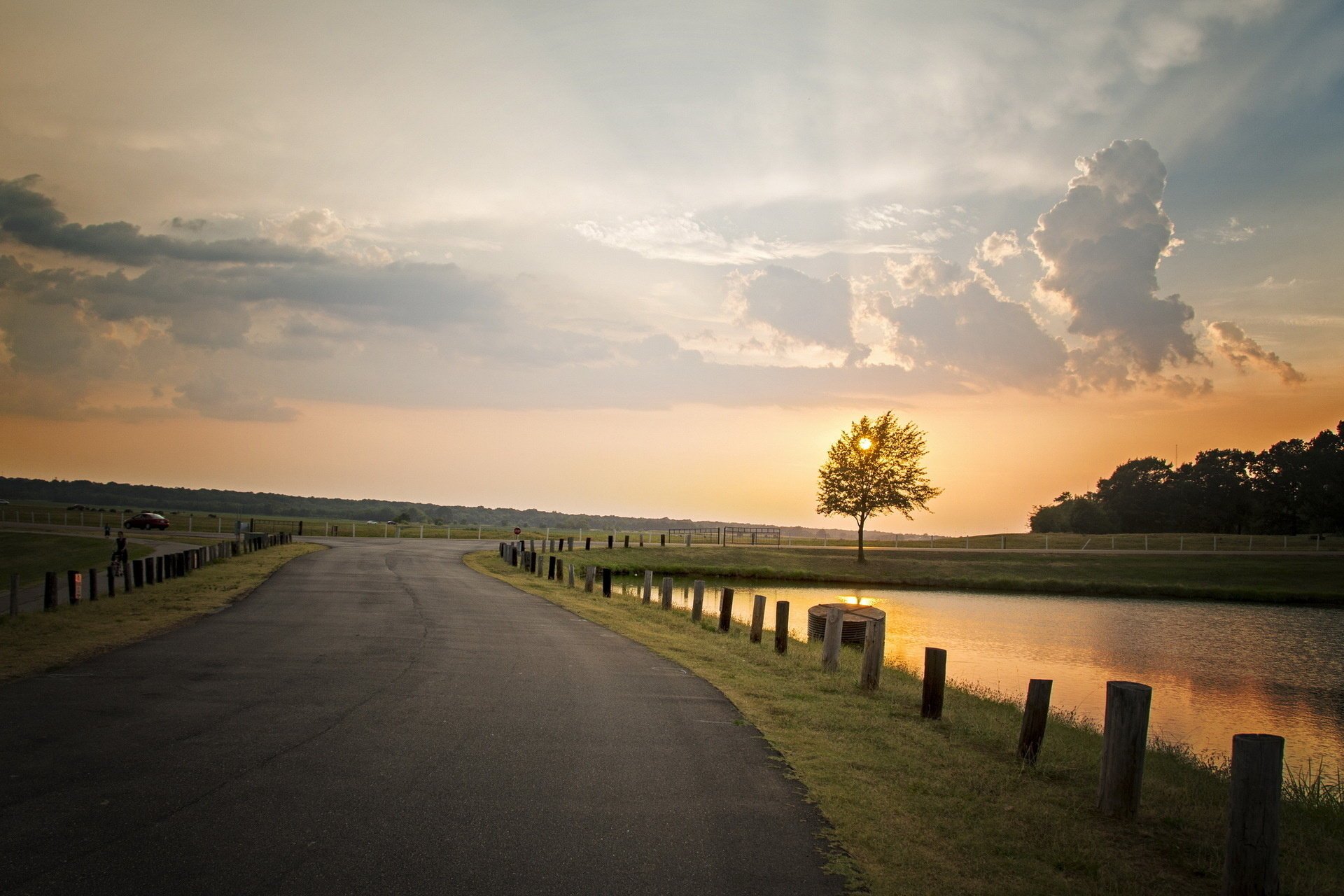 puesta de sol camino cielo paisaje