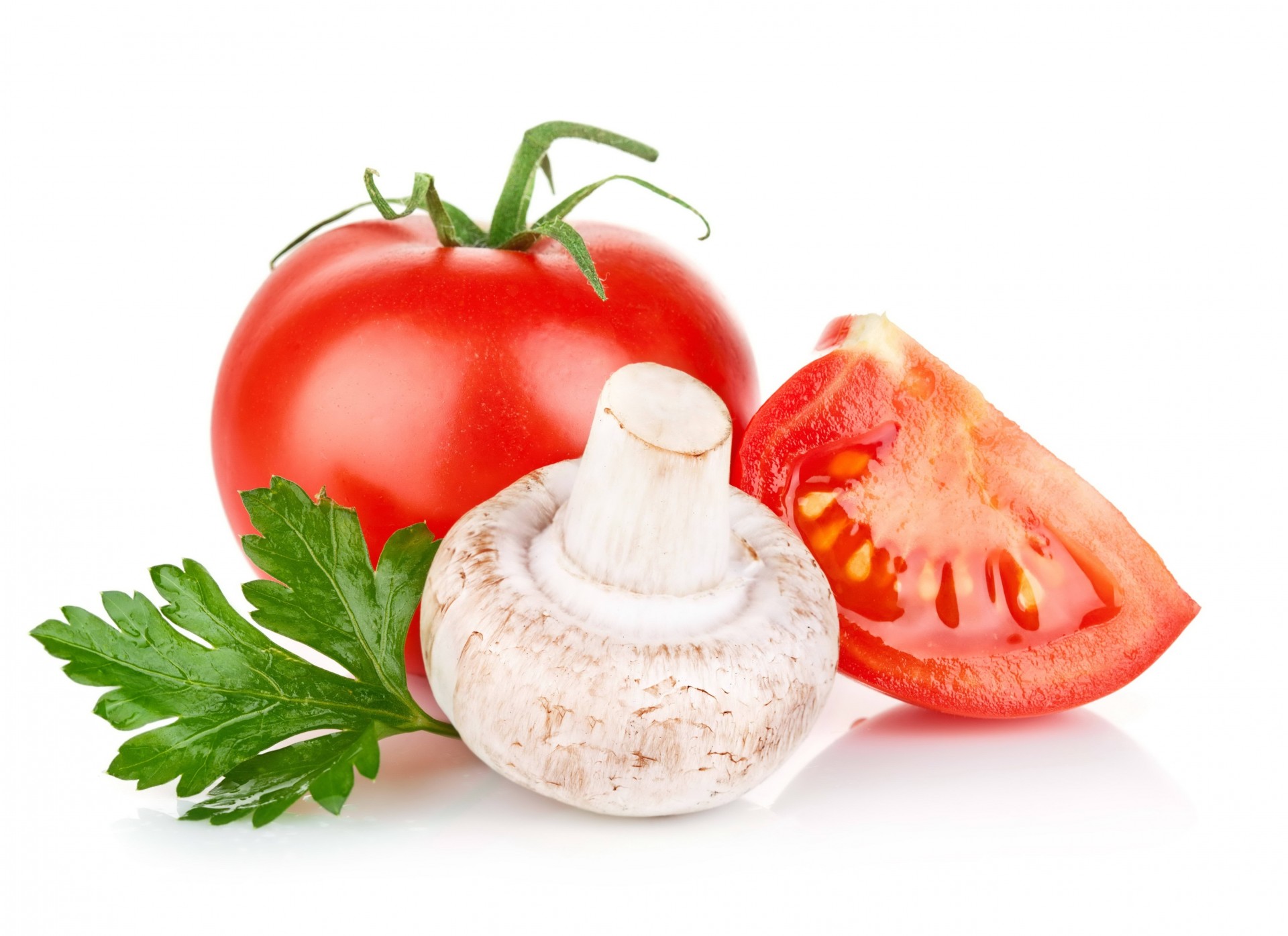 champignon fond blanc tomate persil