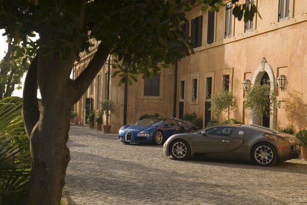 Two Bugatti veyron cars. Italian villa