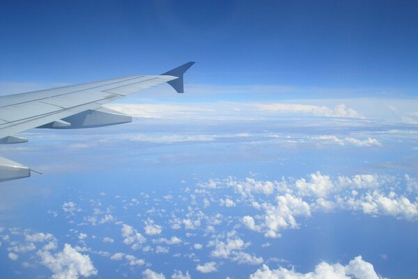 An airplane wing in the sky