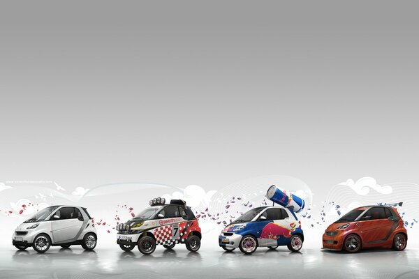 Four small cars in different colors