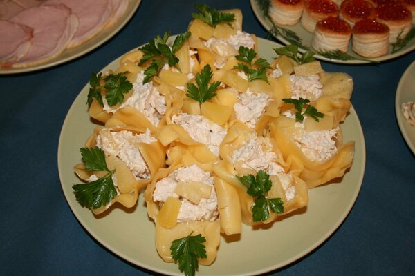 Chicken salad garnished with parsley