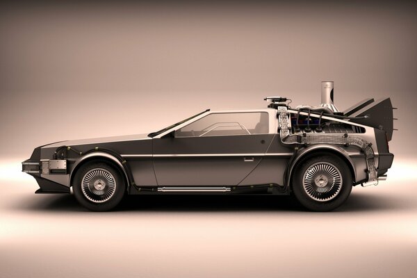 Zdjęcie samochodu DeLorean dmc-12 z filmu Powrót do przyszłości z efektem sepii