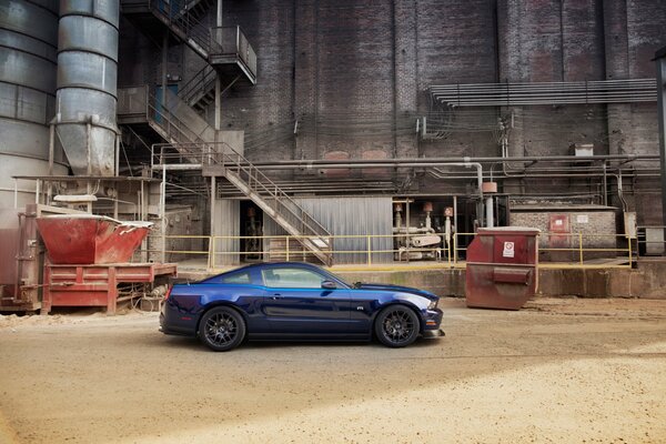 Stylish image of a Ford Mustang at the factory
