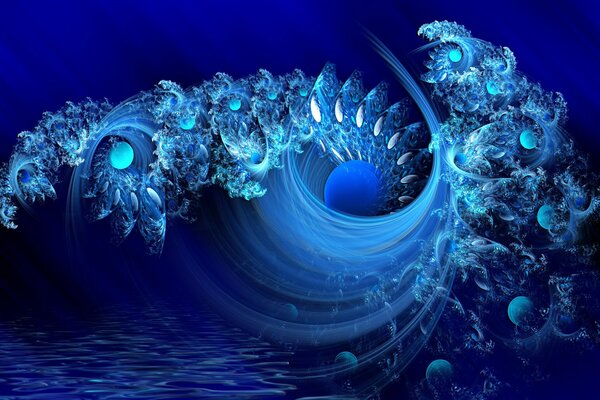 Abstrakte blaue Fraktale, die Wellen und Meer ähneln