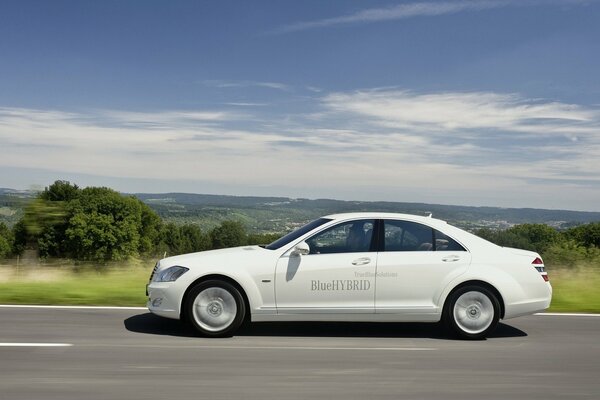 Hybrid car mersedes white