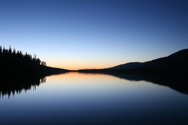 Landscape lake at dusk with a reflection of the sky