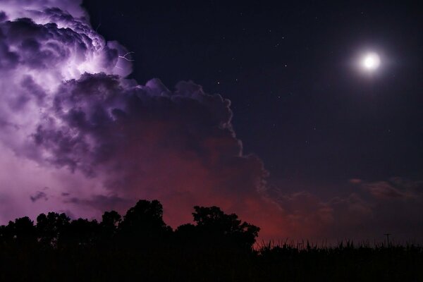 Mystical Moon at night in the clouds