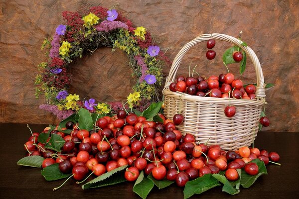 Entzückende Beeren in einem Strohkorb