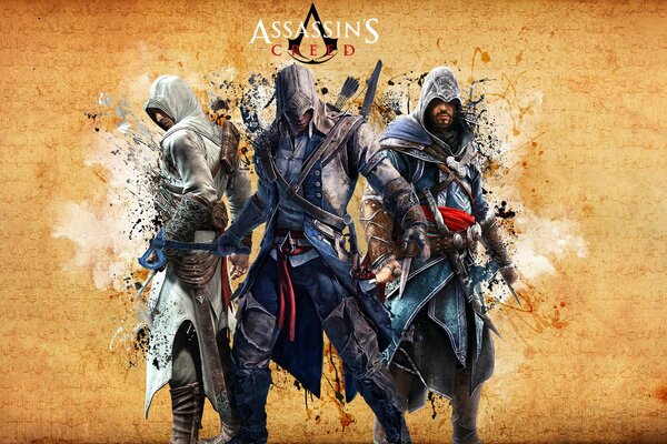 Trzej zabójcy na ekranie powitalnym do Assassin s Creed