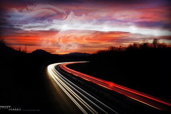 Lights of the autobahn night road