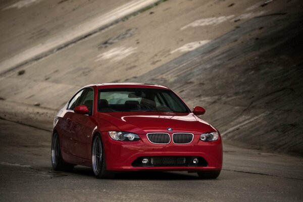 Bright red BMW in the tunnel