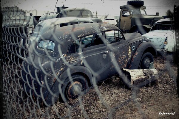 COCHES RETRO EN EL ESTACIONAMIENTO A LA ESPERA DE LA RESTAURACIÓN