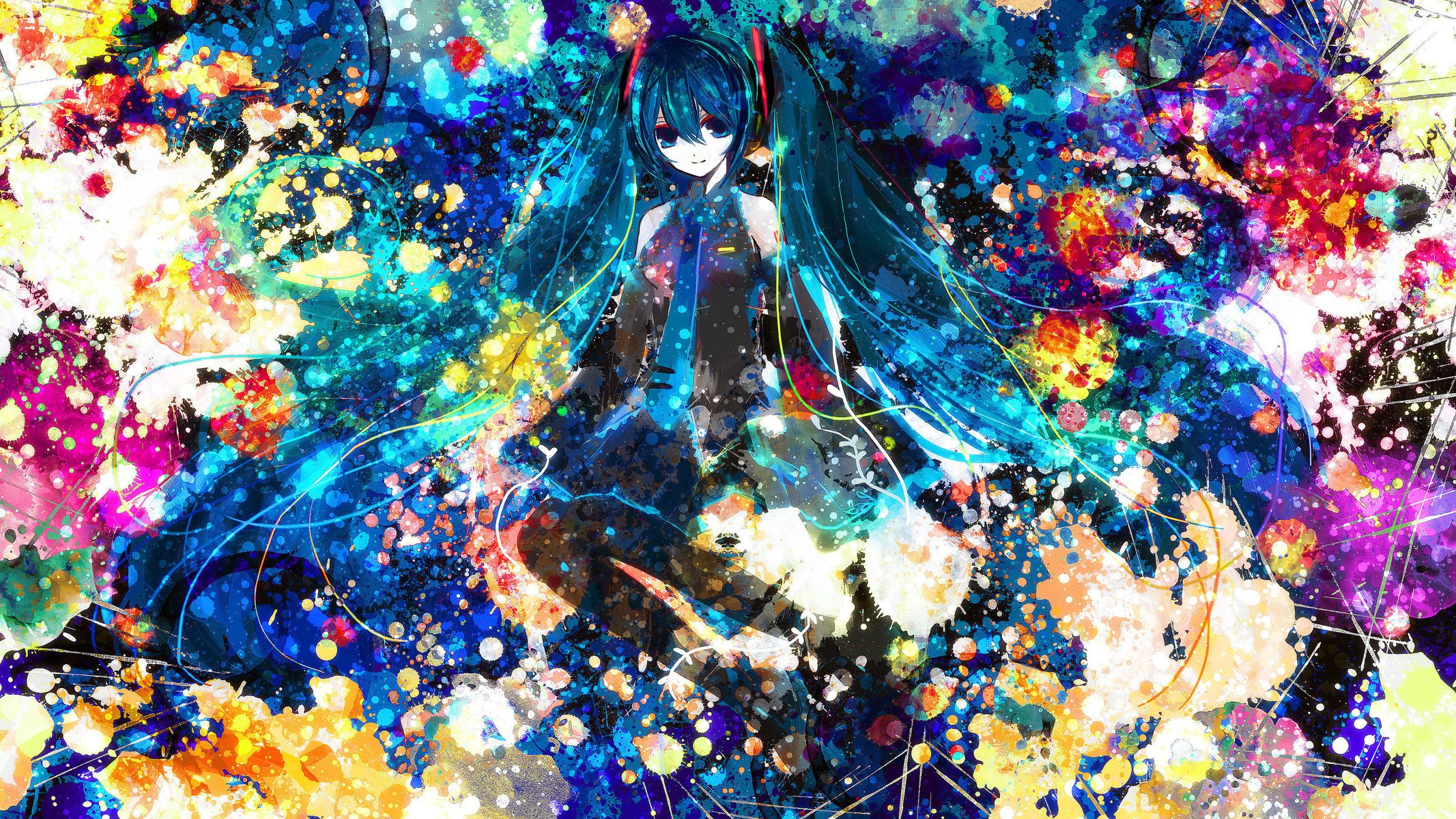 pelo azul pintura hatsune miku anime vocaloid