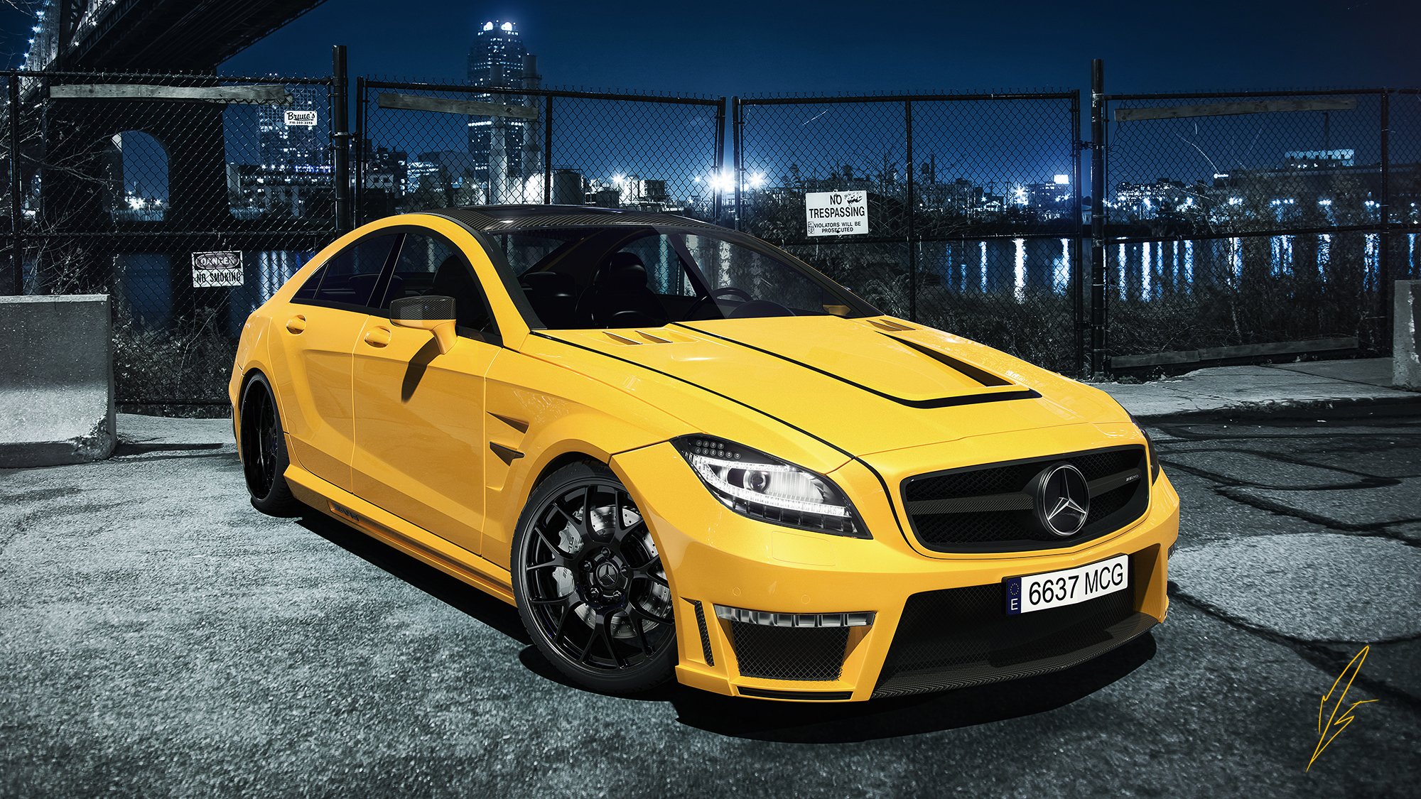 mercedes-benz cls63 amg gelb nigth licht autos