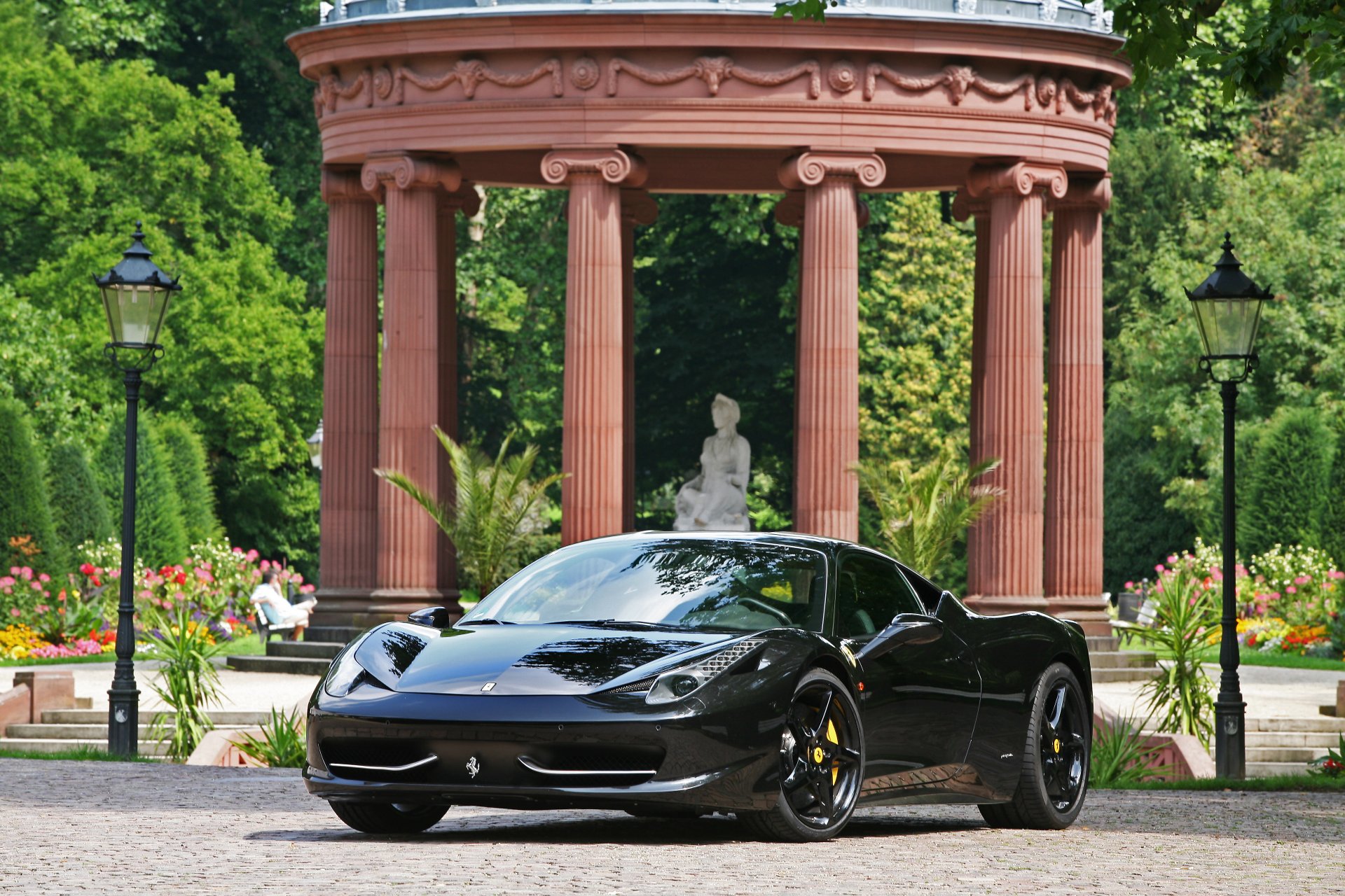 ferrari 458 italia nero ferrari italia anteriore riflessione luci colonne