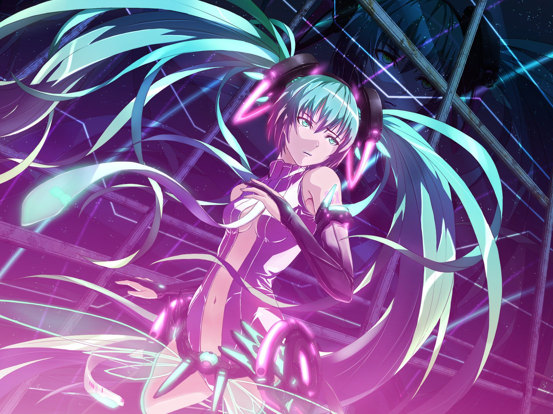 anime hatsune miku vocaloid blue hair