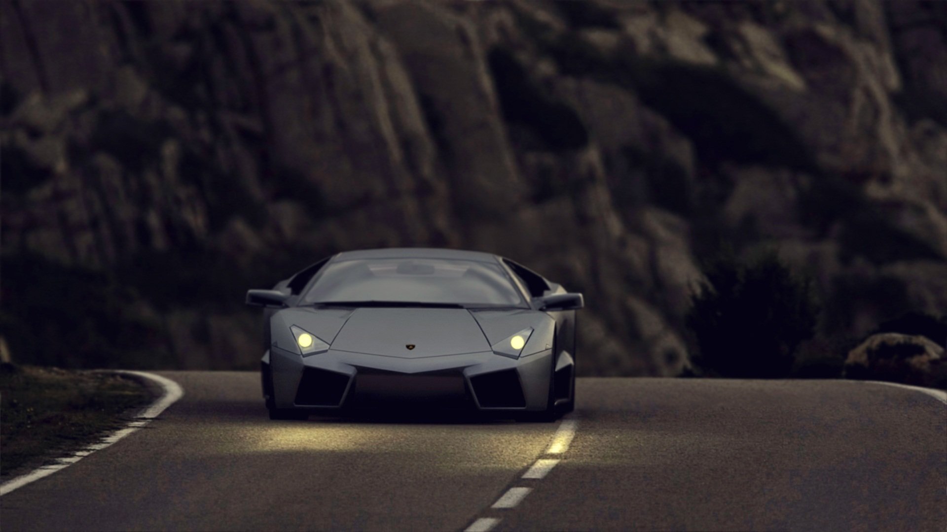 lamborghini reventon headlights light road mountain