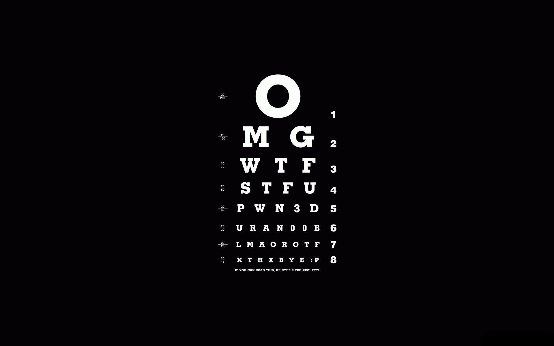 vision screening different font white black letter