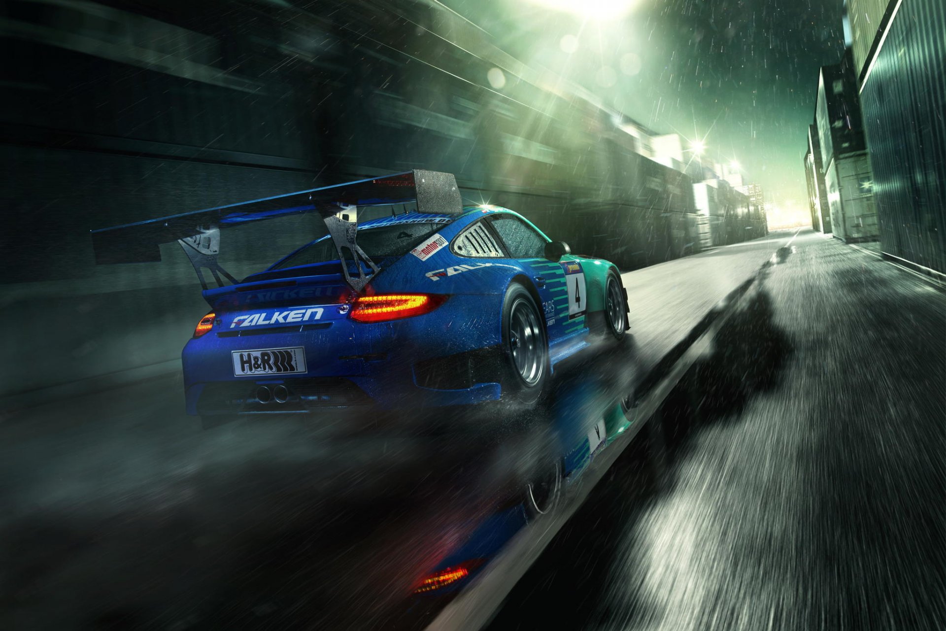 porsche 911 gt3 rsr falken motorsport trasero porsche contenedores lluvia gotas