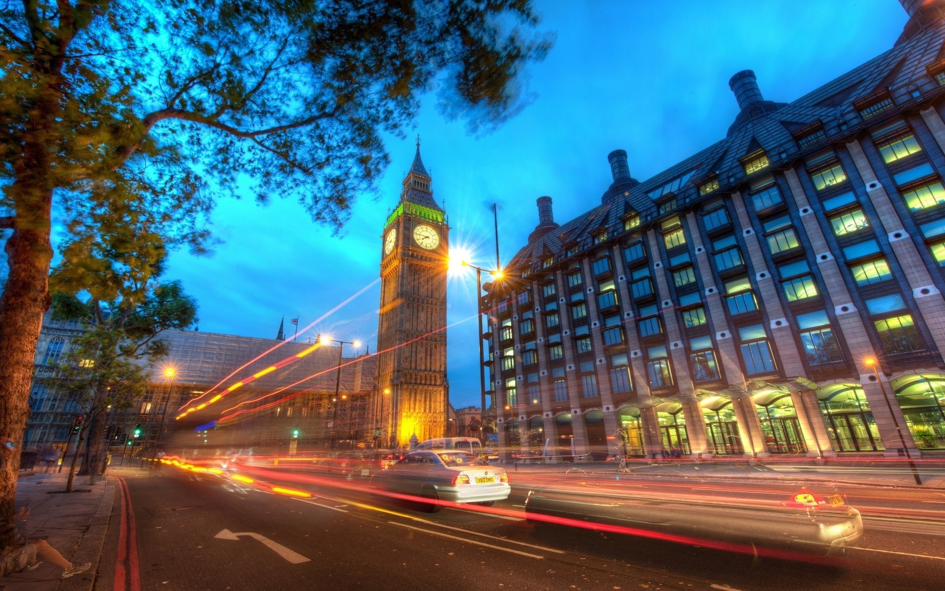 лондон big ben at dusk огни london дорога ночь