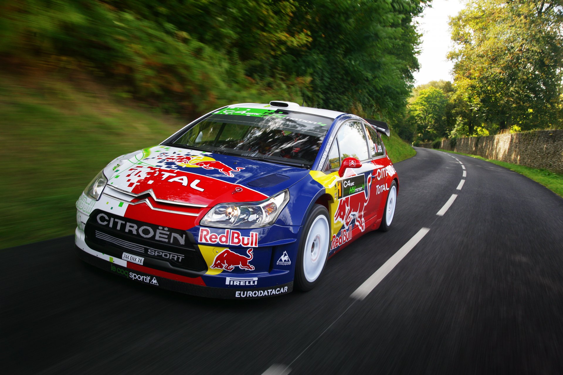 citroen s4 rallye s. loeb auto red bull front straße geschwindigkeit