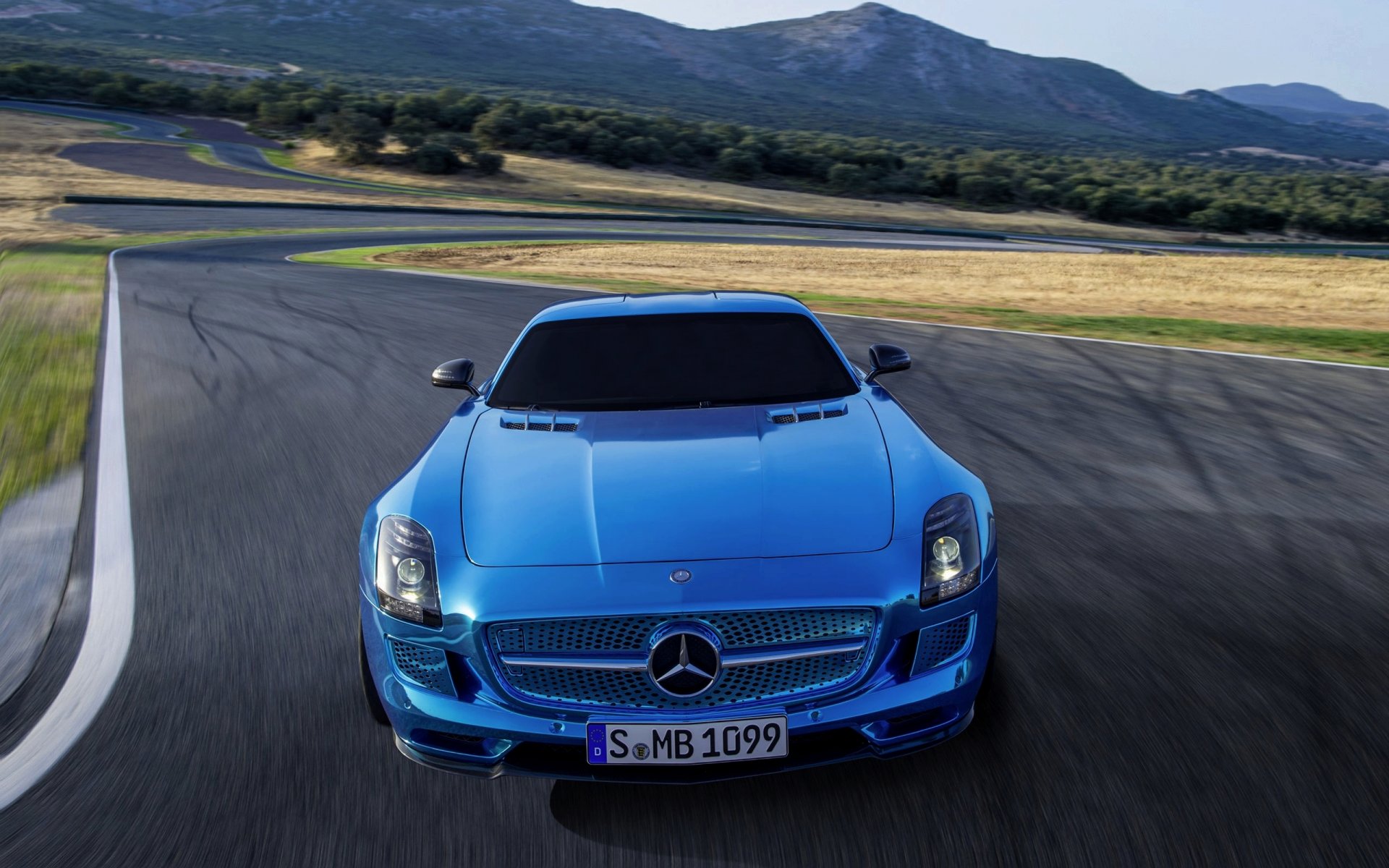 mercedes-benz sls amg front blue