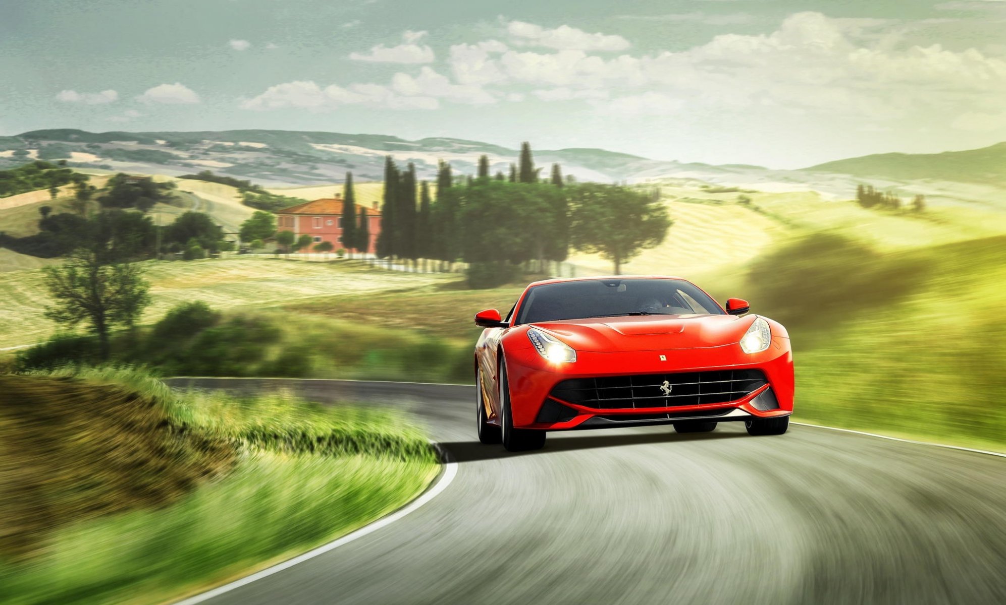 ferrari f12 berlinetta czerwone przednie ferrari berlinetta czerwone wzgórza