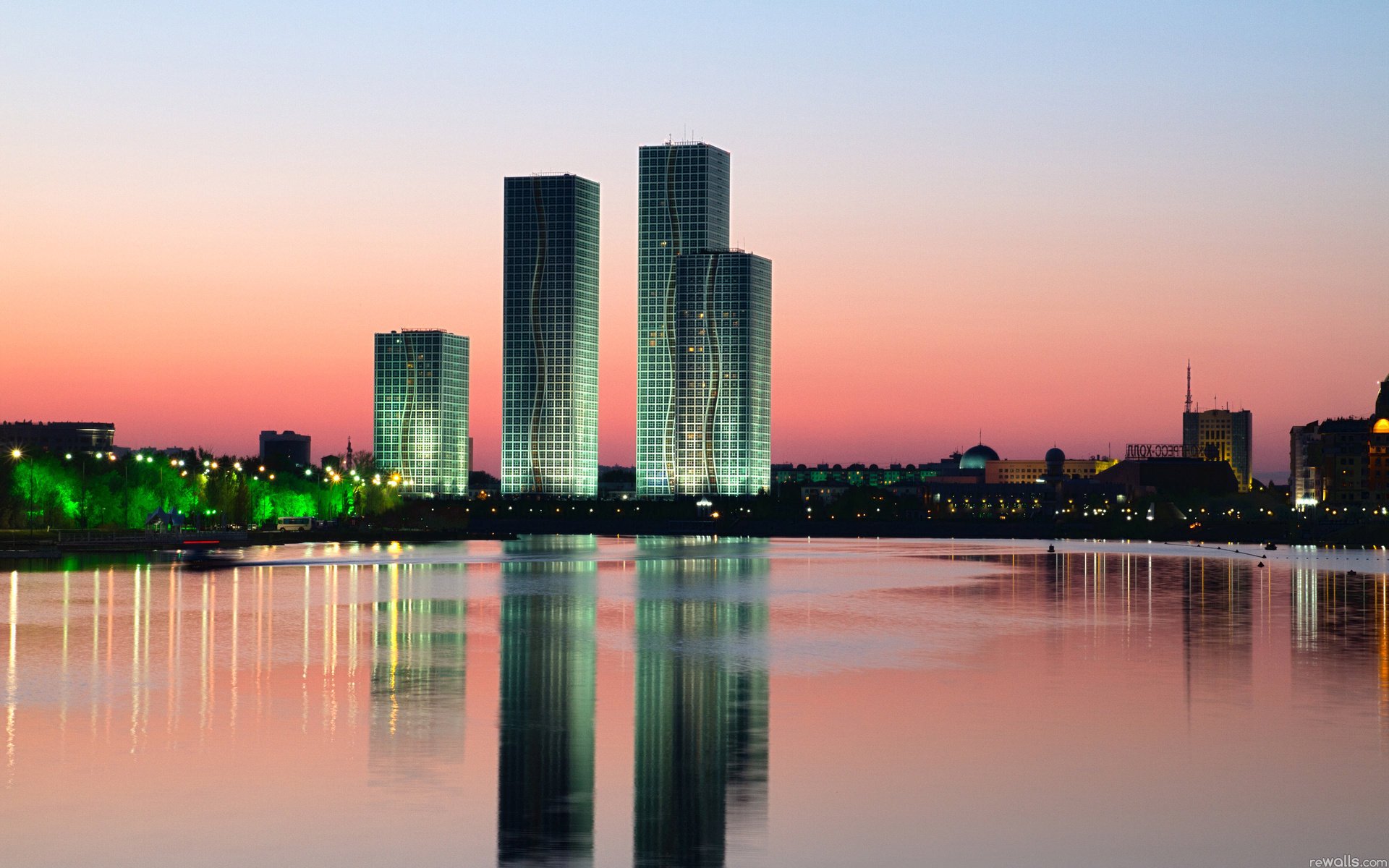 ciudad árboles casas luz kazakhstan edificios kazajstán