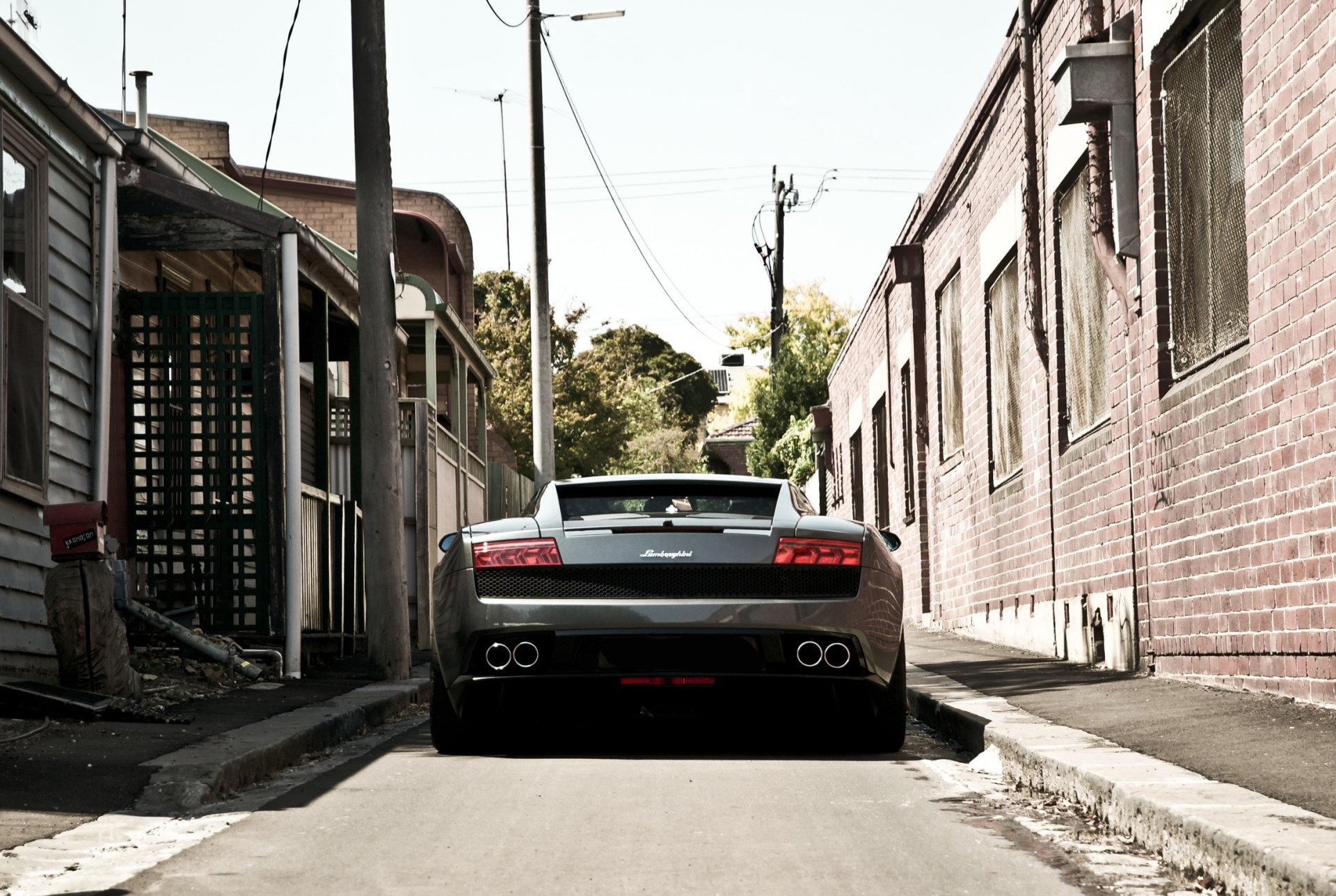 lamborghini gallardo lp560-4 grey lamborghini gaillardo rear lane pillars tree