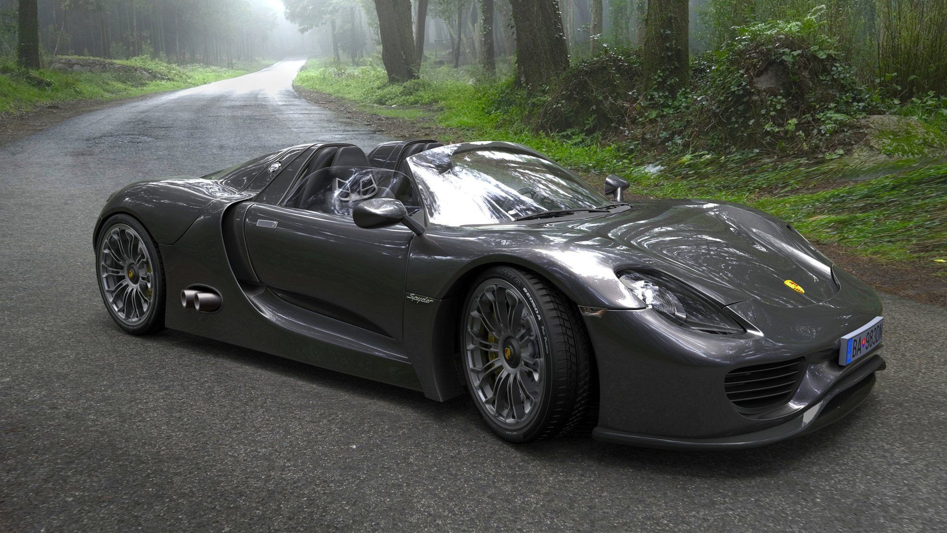 porsche voiture route forêt