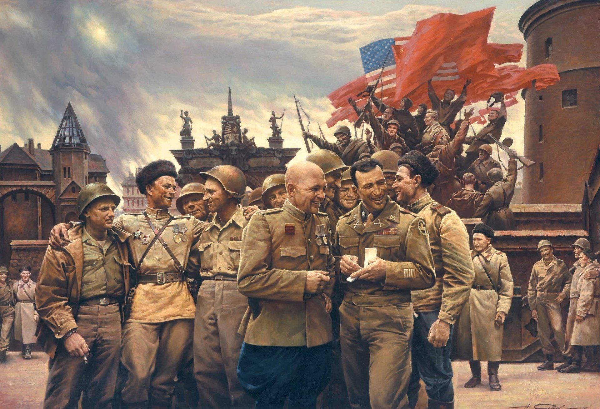 guerra soldati vittoria stati uniti urss bandiere