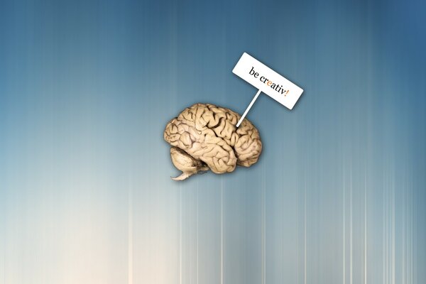 Illustration of the brain with a sign on a blue background