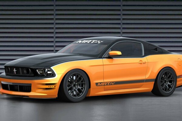 Auffällige Orange mit schwarzem Ford Mustang