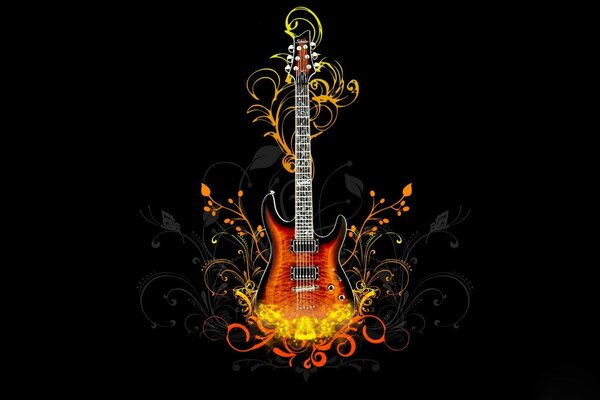 Painted guitar on a black background