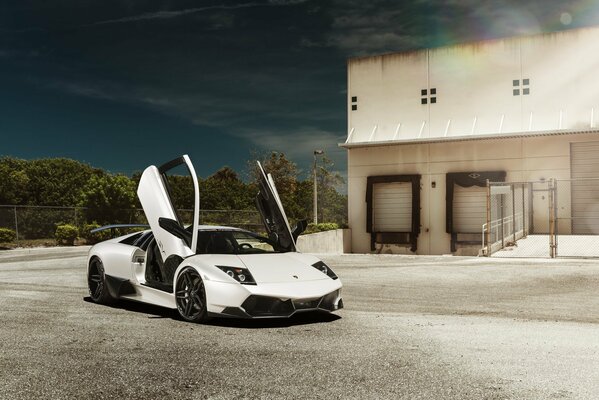 Lamborghini Murcielago blanco con puertas abiertas