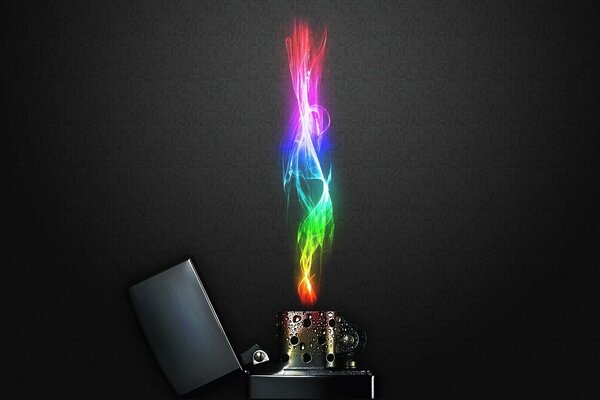 Briquet flamme arc-en-ciel sur fond noir