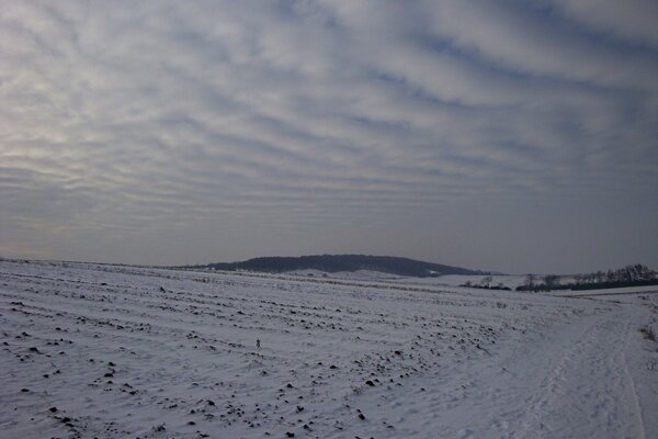 Schneebedeckte Feld vor dem Hintergrund der Berge