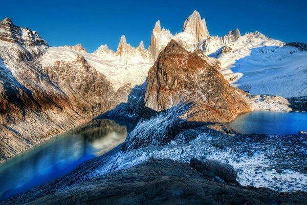 Vista de pájaro del lago de montaña