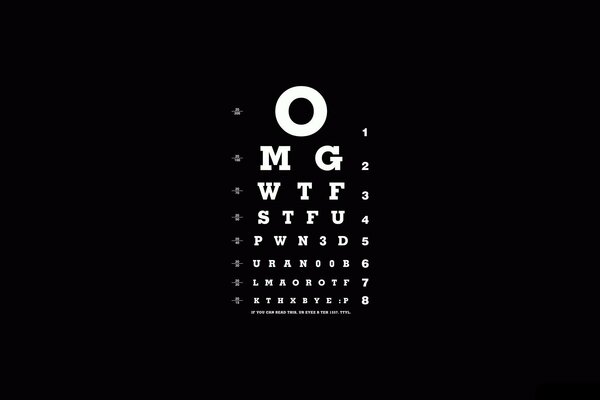 White letters on a black background, as a vision test
