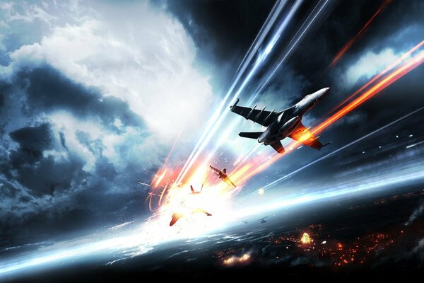 Le jeu battlefield 3, un avion au-dessus de la ville